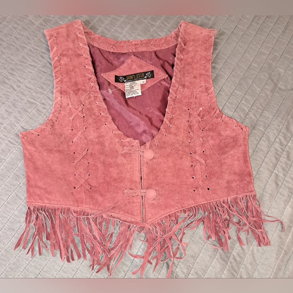 NWOT Fringed Leather Vest